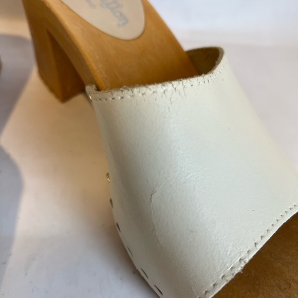VINTAGE 90’s/Y2K White Leather Wooden Chunky Heel Open Toe Mule Size 8 - Picture 7 of 10